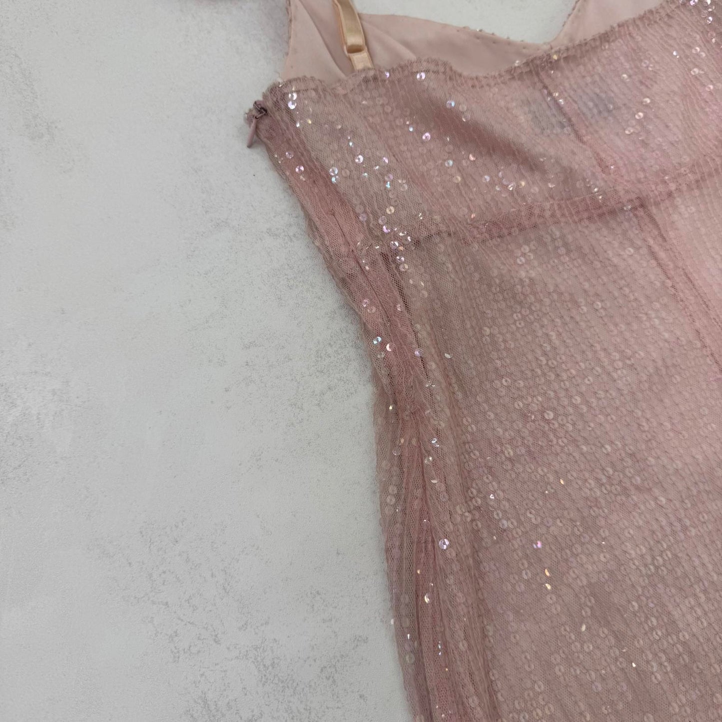Y2K vintage Karen Millen sequin midi dress ombre pink fitted party evening