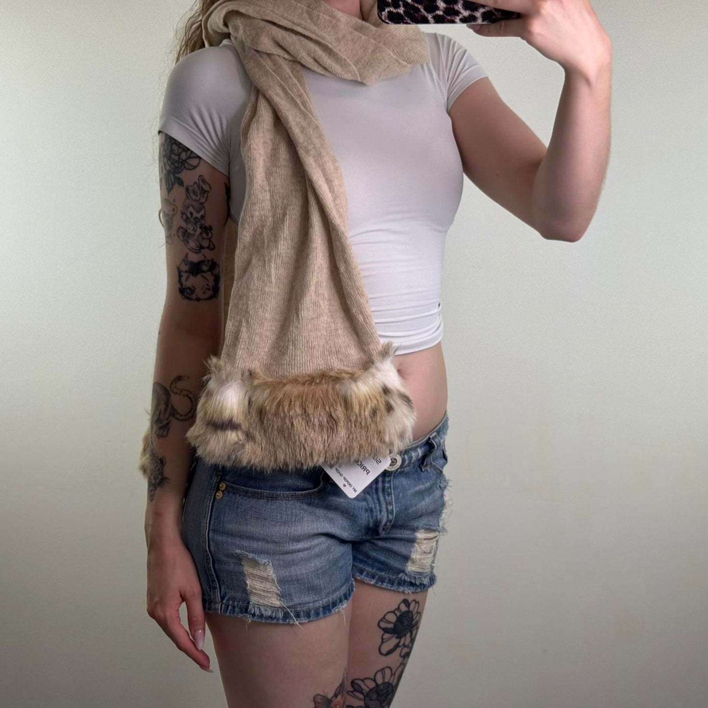 Y2K vintage wool/ angora blend chunky wide scarf faux fur trim fine knit