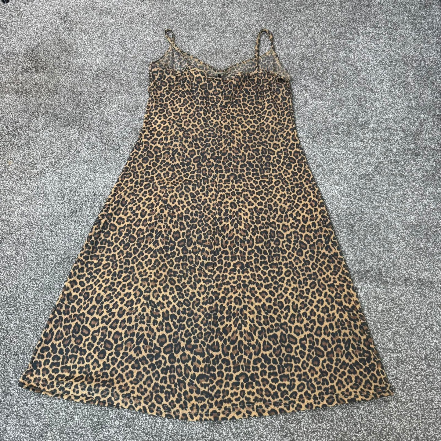 Y2K vintage thick mesh leopard print midi dress strappy v neck bust lightweight