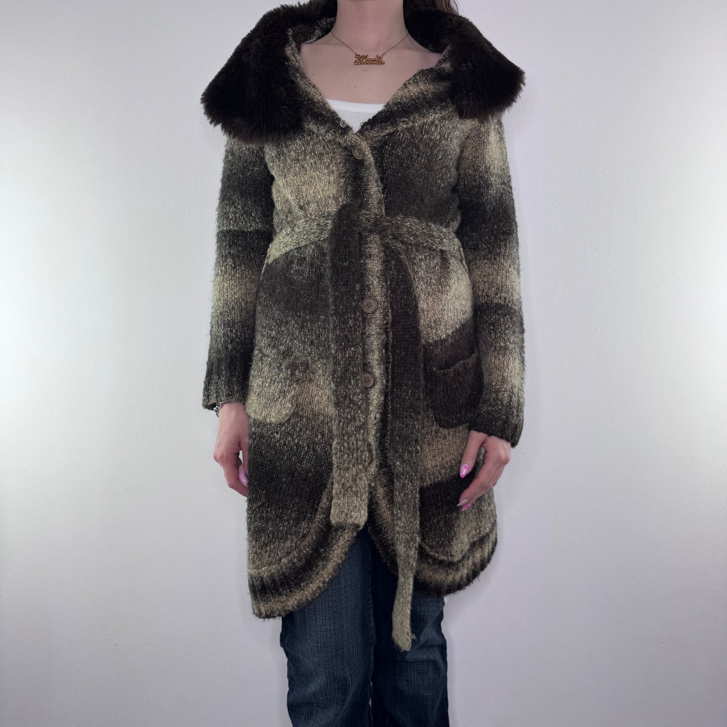 Y2K vintage stripe knit long cardigan