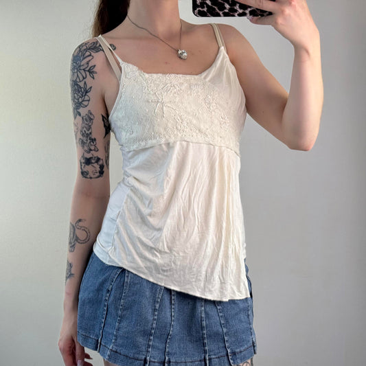 Y2K vintage beaded lace cami top asymmetrical layered hem strappy embellished