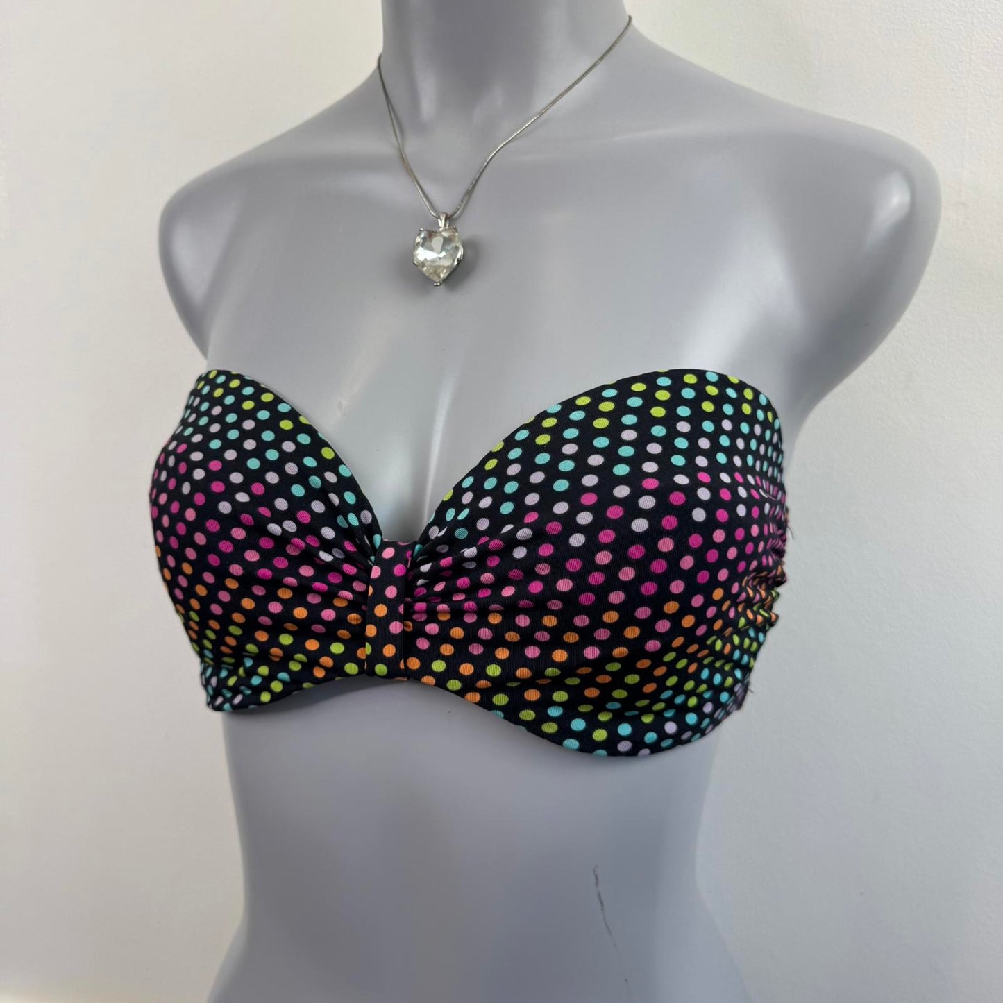 Y2K vintage strapless polka dot bikini top underwire light padding 32DD