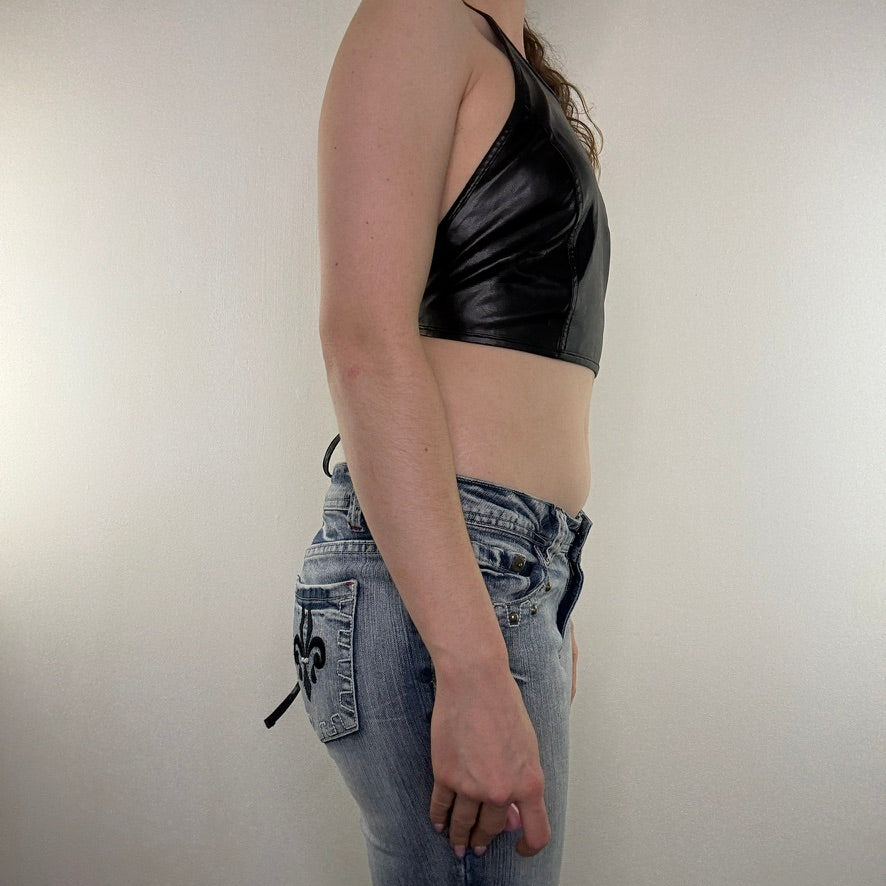 Y2K vintage Morgan De Toi faux leather halter neck top crop