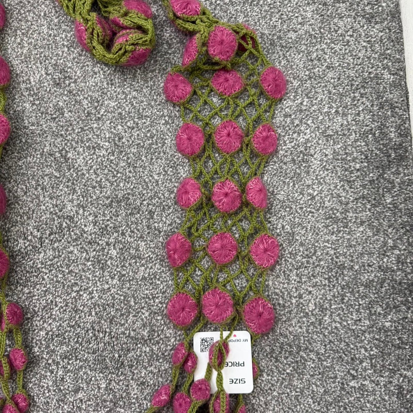 Y2K vintage wool blend knit scarf 3D pattern long length purple green