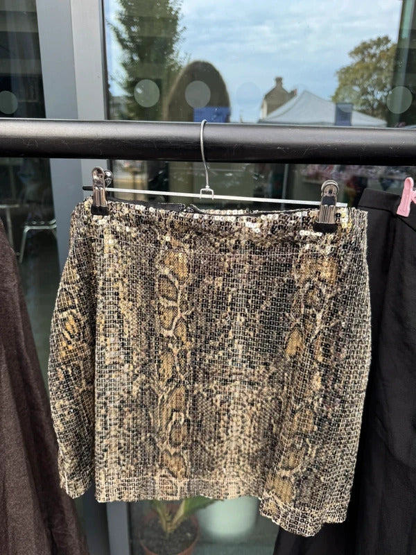 Y2K vintage sequin snake print skirt low rise