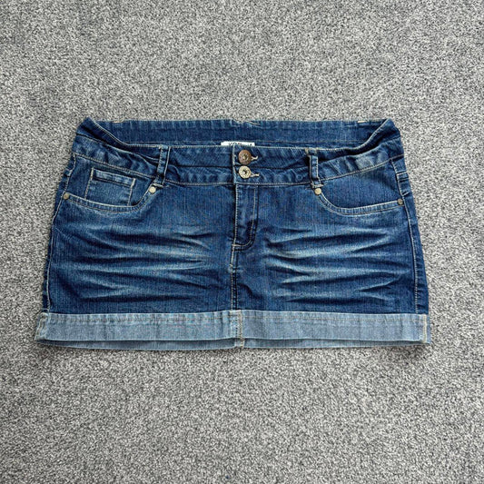 Y2K vintage micro low rise denim faded stretchy mini skirt