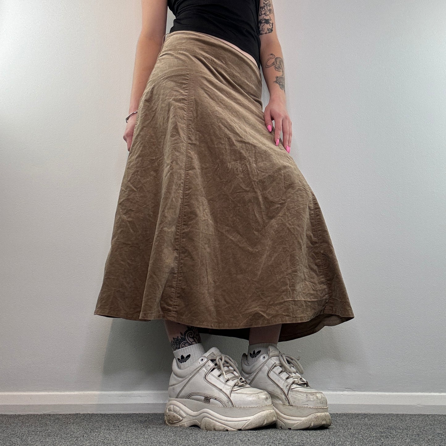 Y2K soft field dark tan maxi skirt