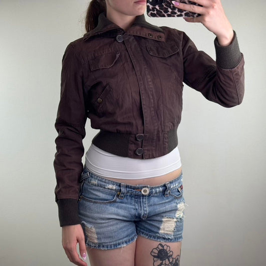 Y2K vintage zip up bomber jacket short length slight crop high roll neck crop