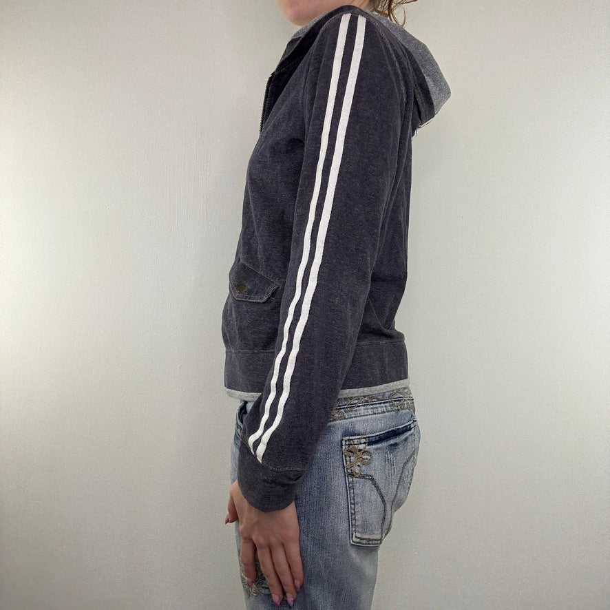 Y2K vintage zip up hoodie denim style striped basic sporty casual preppy workout