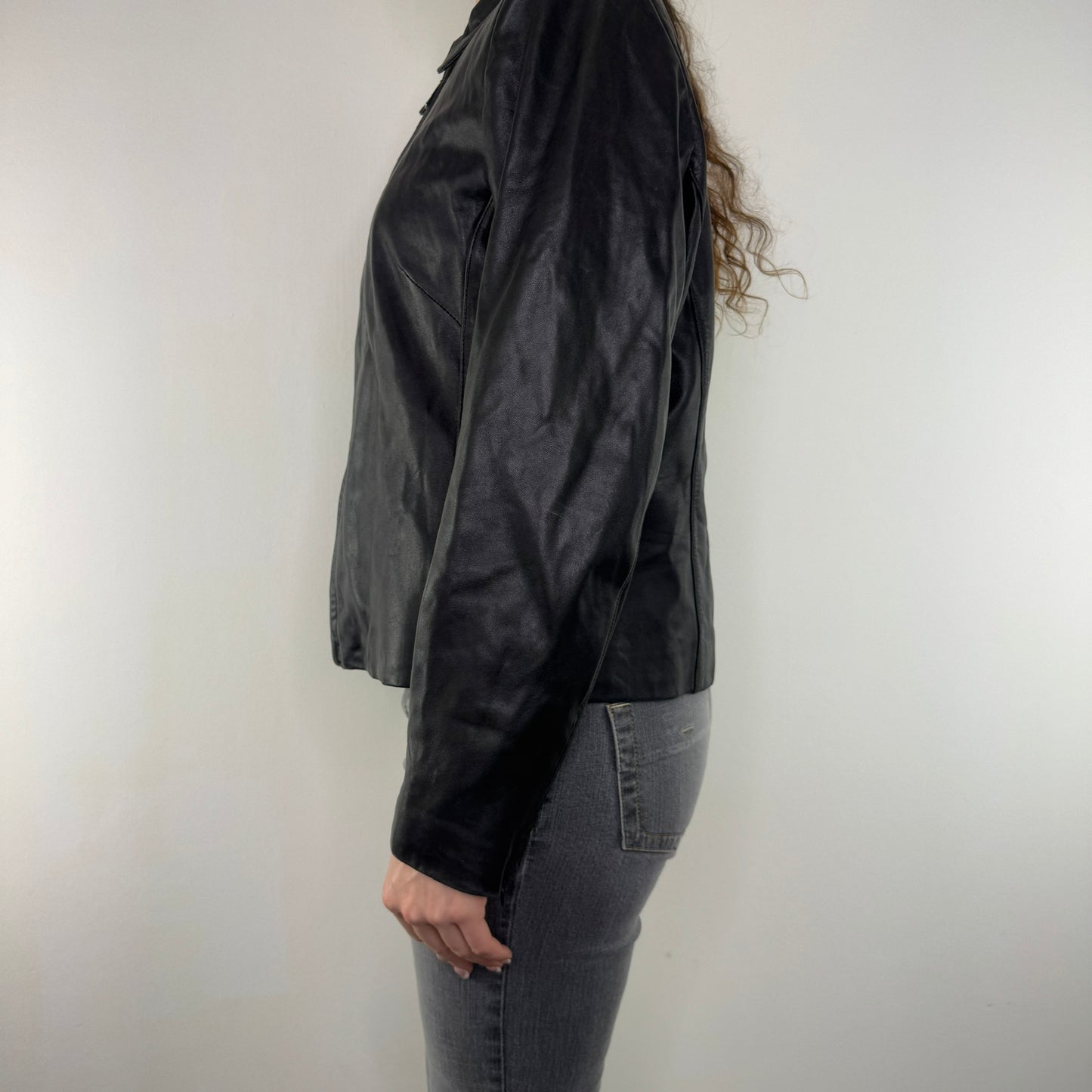 Y2K vintage soft leather jacket zip up fitted