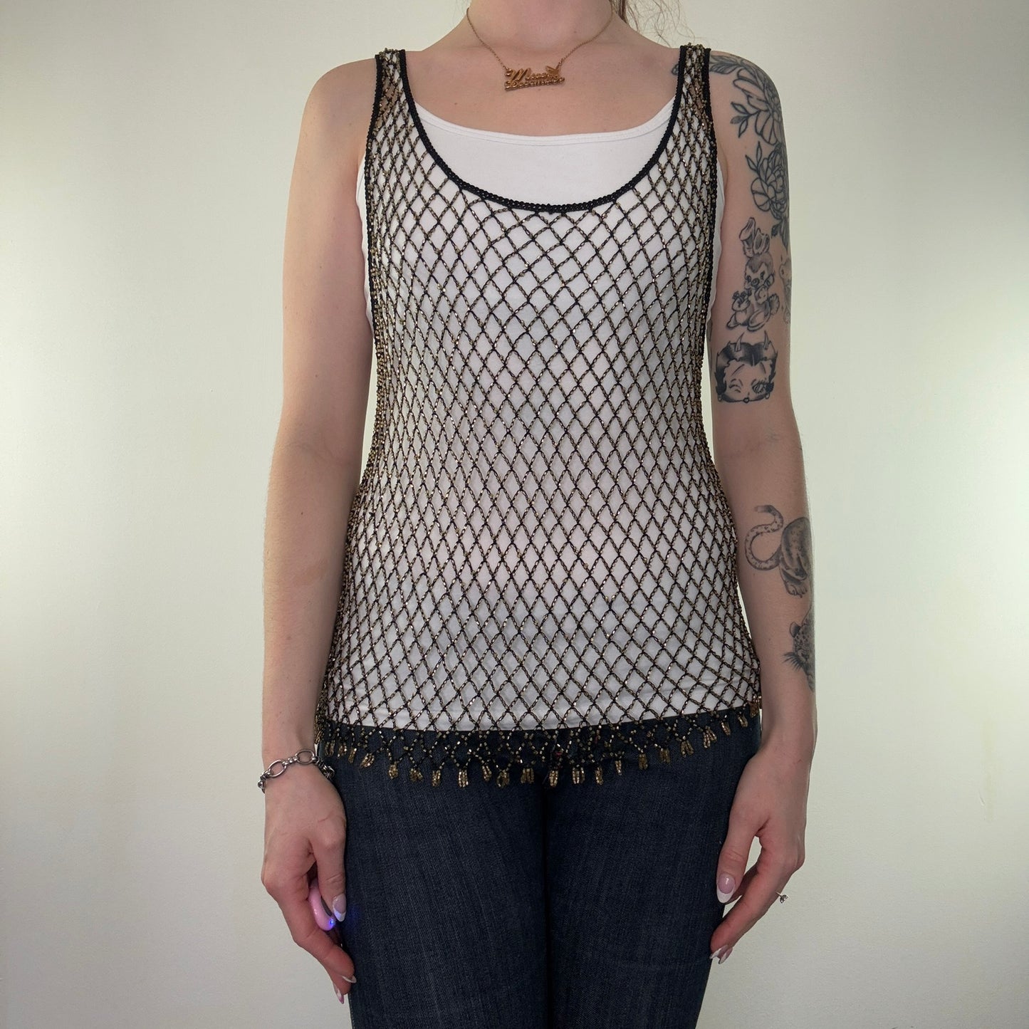 Y2K vintage beaded netted tank top
