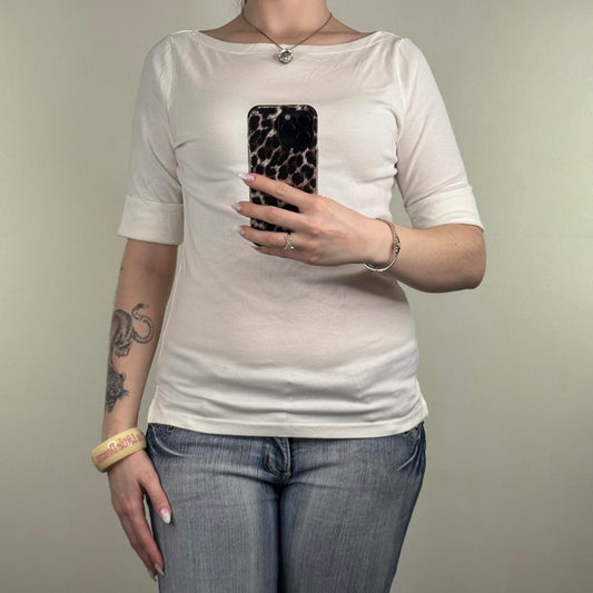 Lauren Ralph Lauren half sleeve top boat neck white logo embroidered