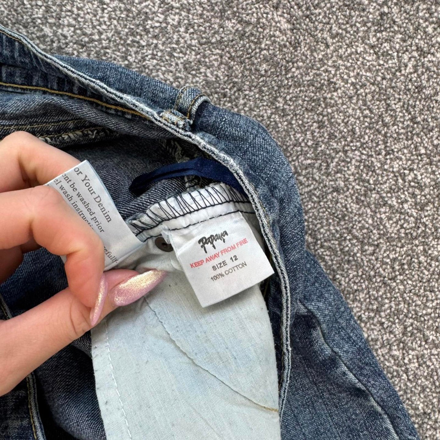 Y2K vintage denim jorts faded dark blue baggy shorts mid rise knee length