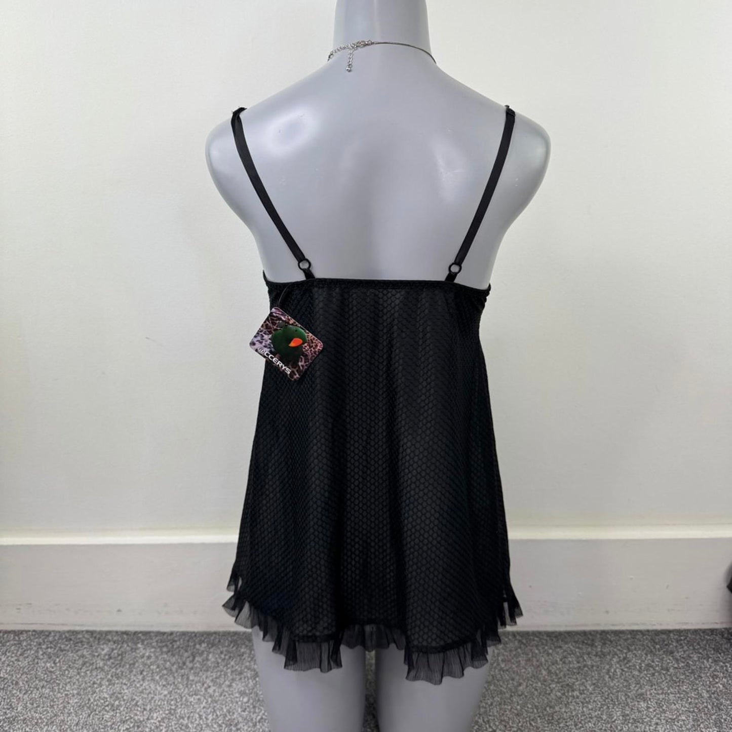 Y2K vintage sheer babydoll chemise bow ruffle black pink coquette nightie frill