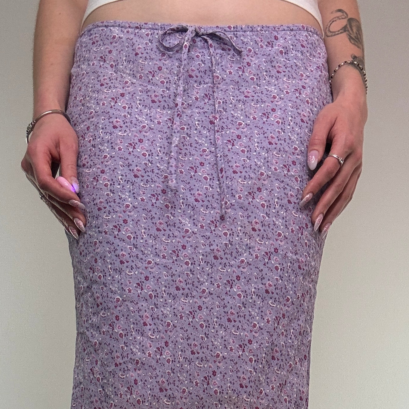 Y2K ditsy floral bow midi skirt