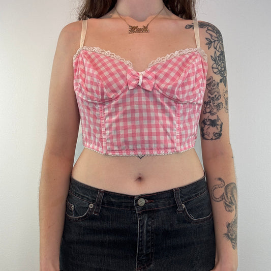 90s Y2K coquette gingham bow crop top