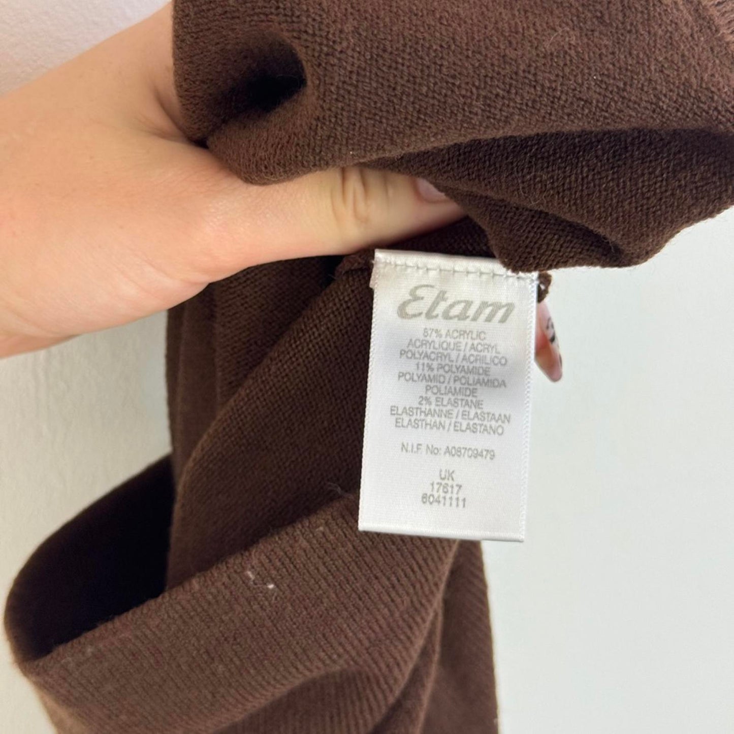 Y2K vintage fine knit roll neck jumper lightweight buttons ribbed brown