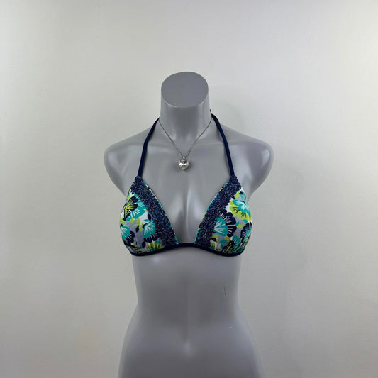 Y2K vintage light push up halter neck bikini top floral print beaded