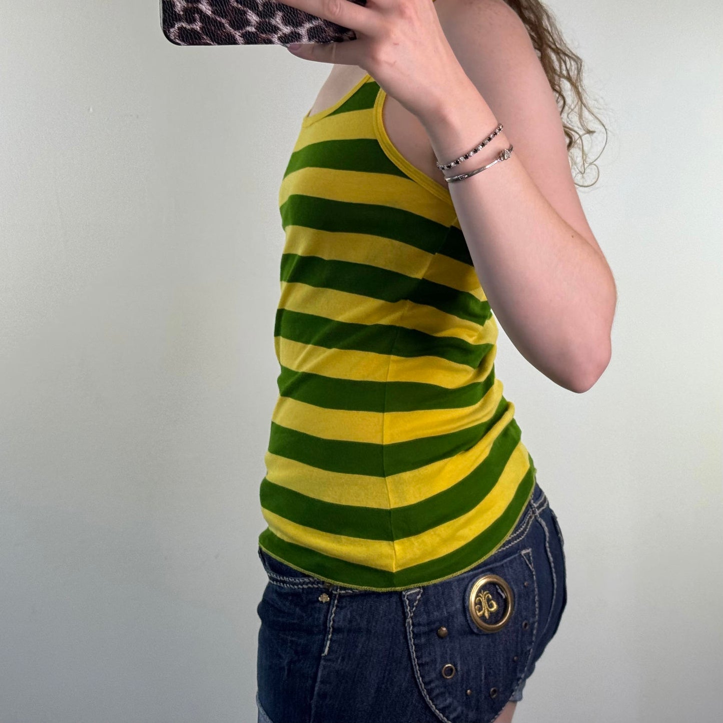 Y2K vintage stripe tank top racerback yellow green round neck