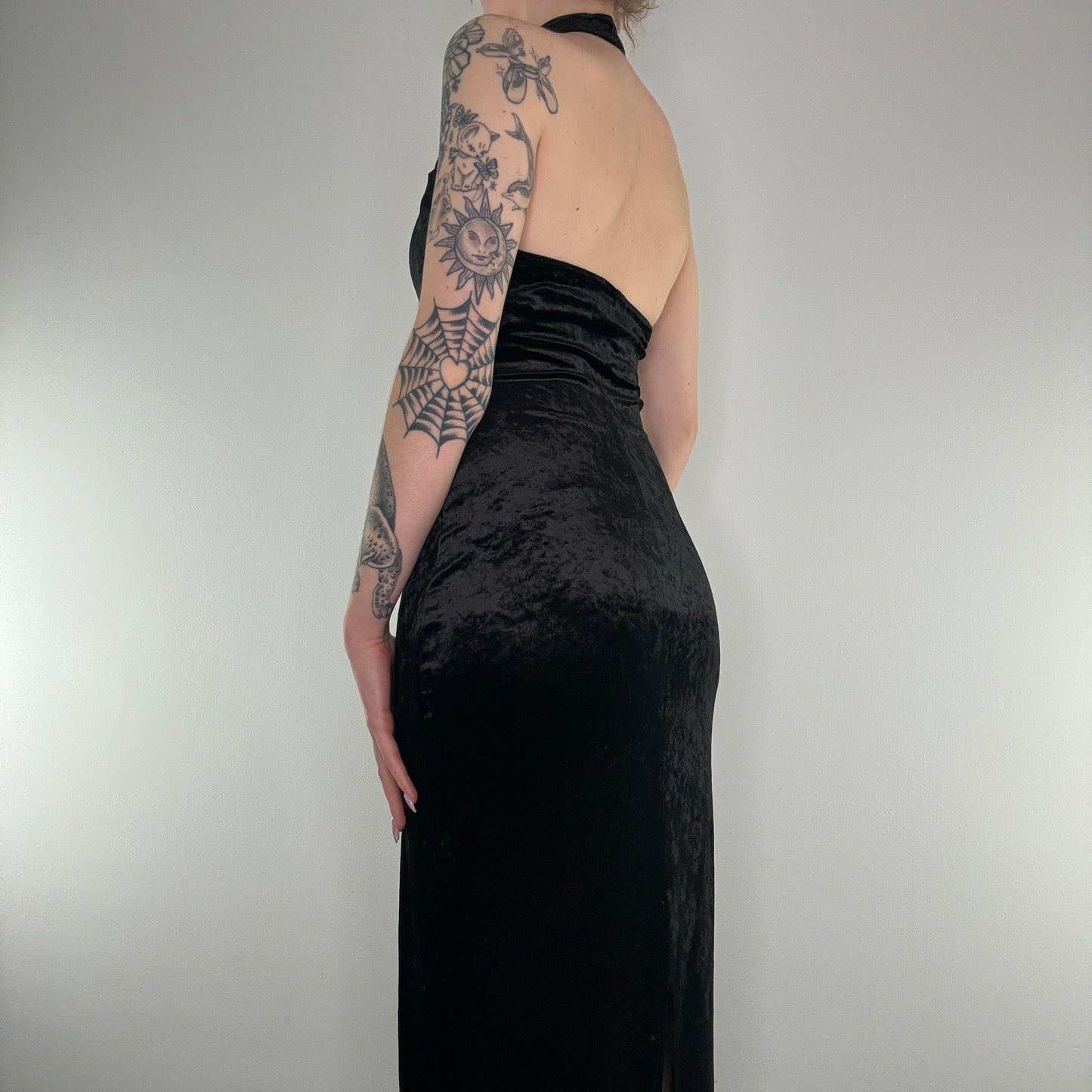 Y2K 90s vintage choker velour maxi dress