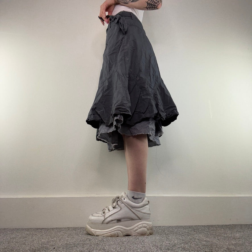 Y2K vintage grey midi skirt floaty archive floral embroidered