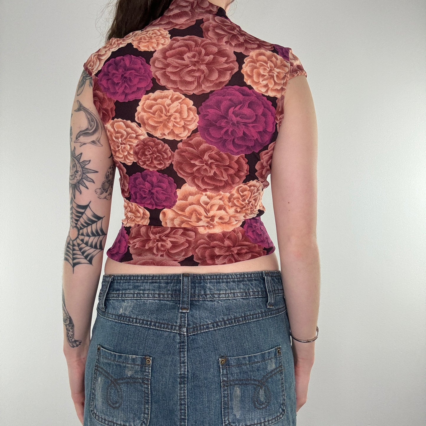 Y2K Kookai floral mesh baby tee top