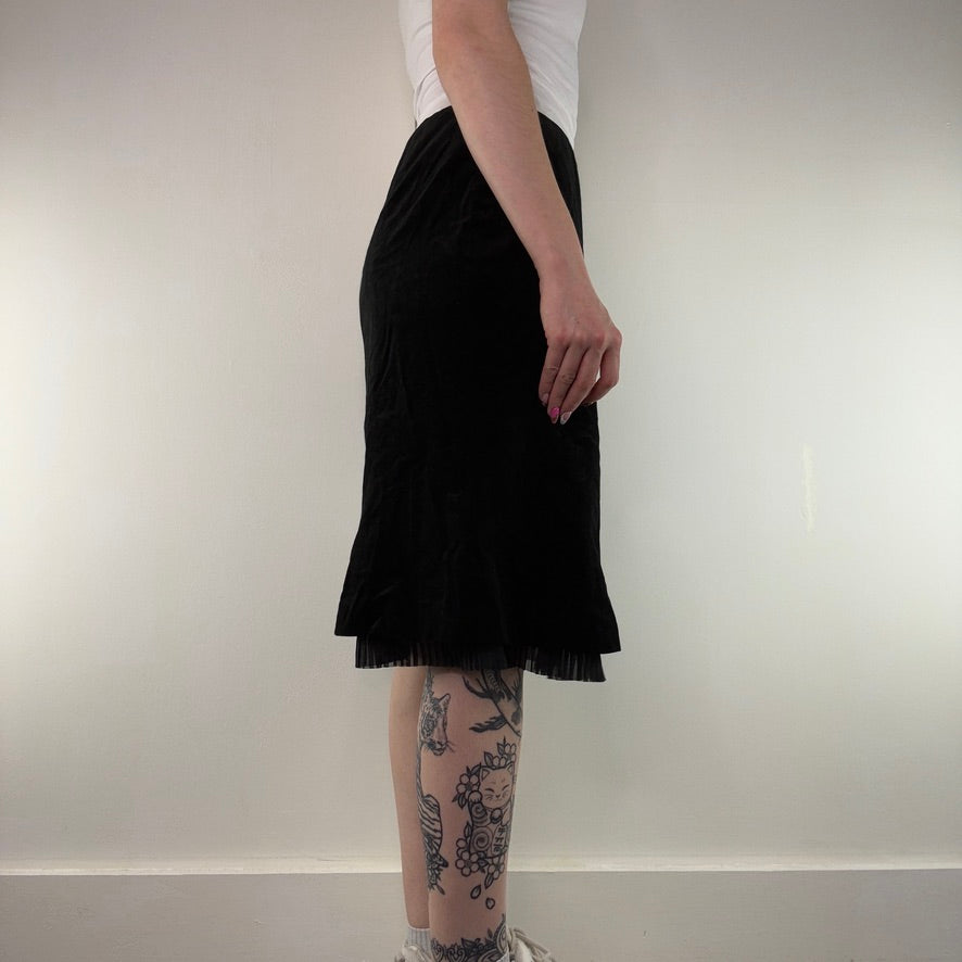 Y2K vintage velvet pleated trim midi skirt