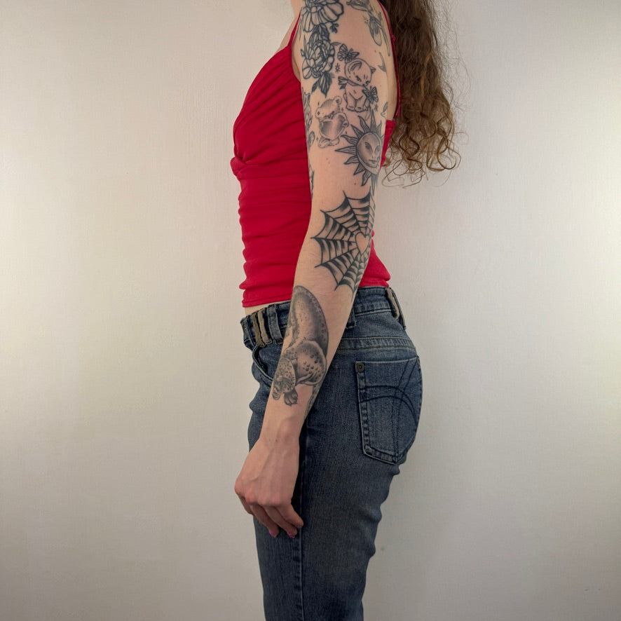 Y2K vintage red mesh ruched cami top