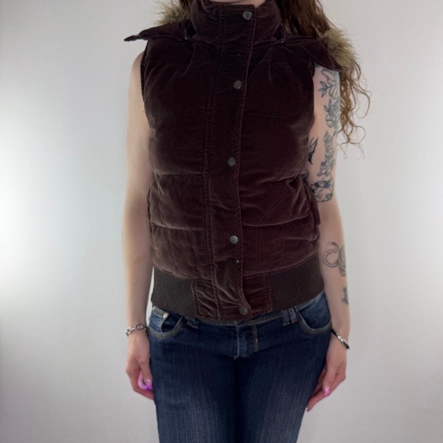 Y2K vintage velvet faux fur trim zip up gilet