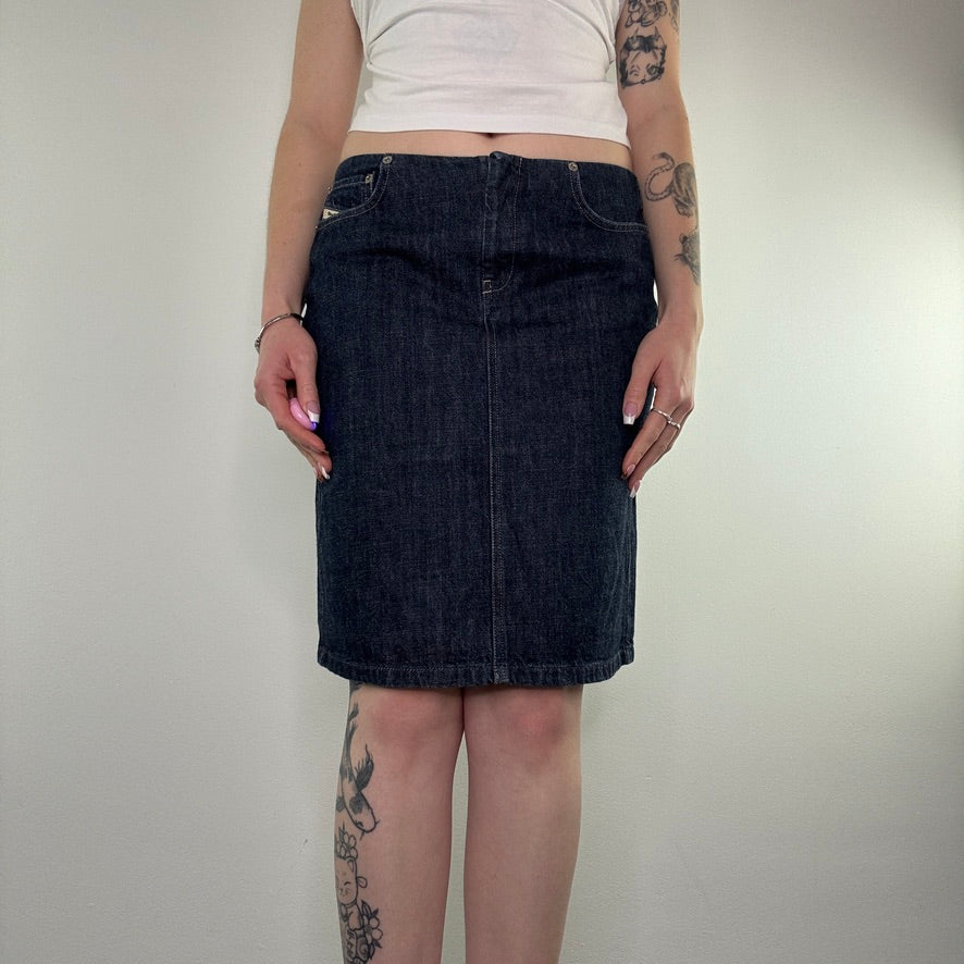 Y2K Diesel low rise denim midi skirt