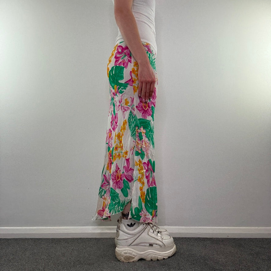 Y2K vintage floral palm tree maxi skirt