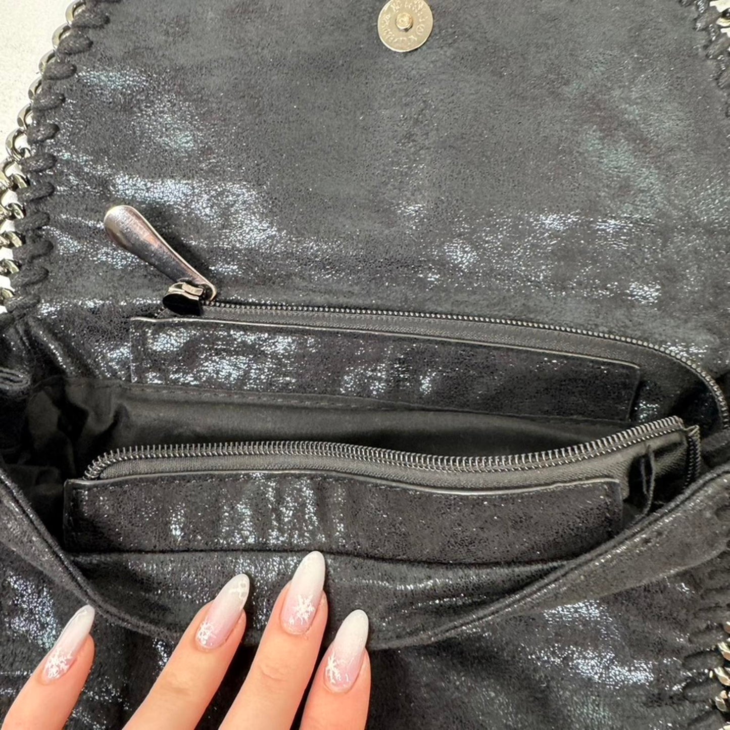 Y2K vintage chain crossbody bag faux suede black small size