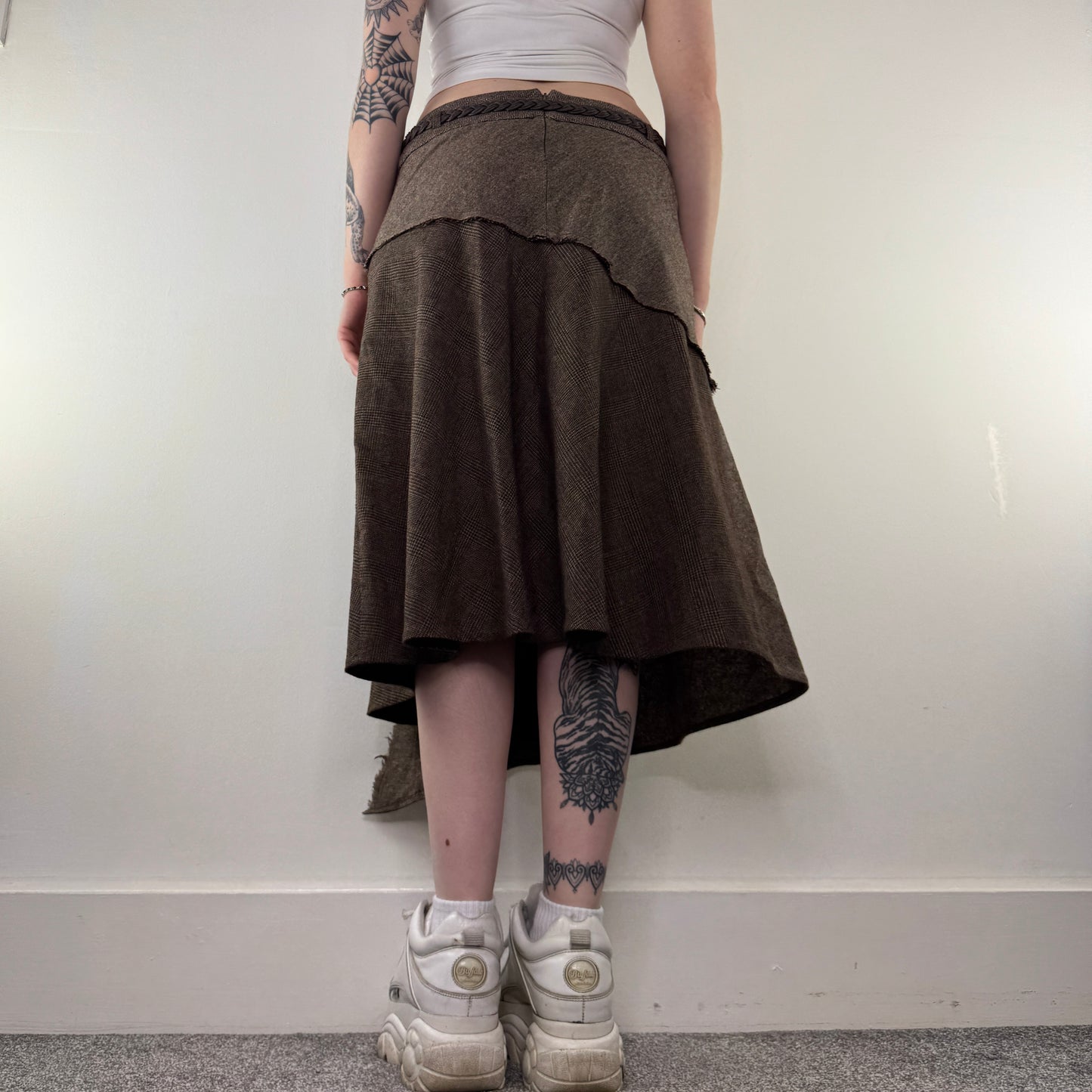 Y2K vintage asymmetrical tartan houndstooth midi skirt