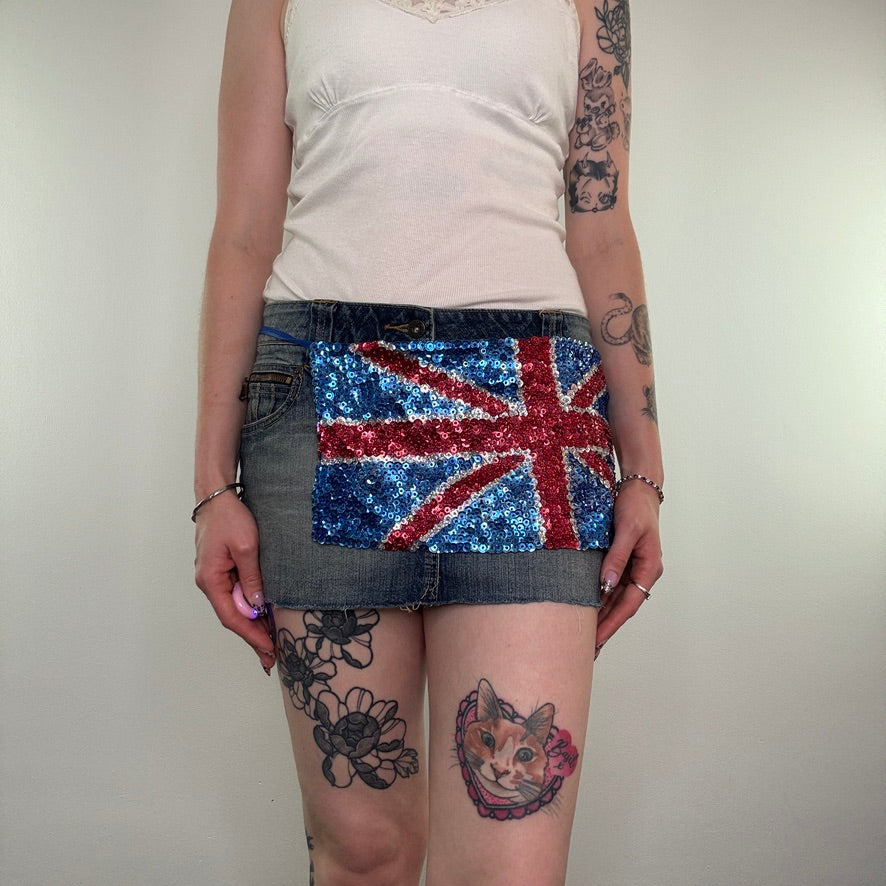 Y2K vintage Union Jack sequin wraparound belt