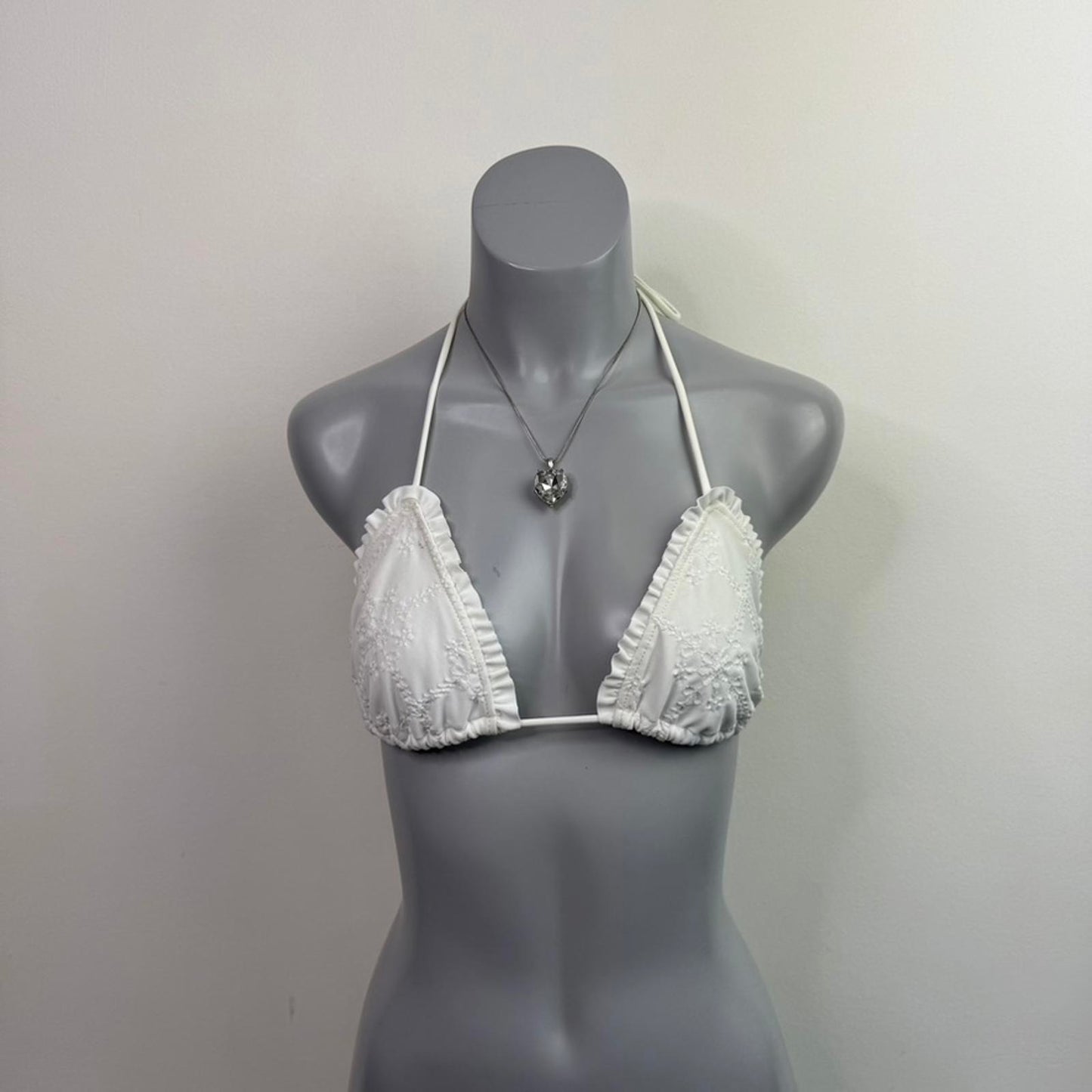 Y2K vintage coquette halter neck frill bow bikini top floral embroidery