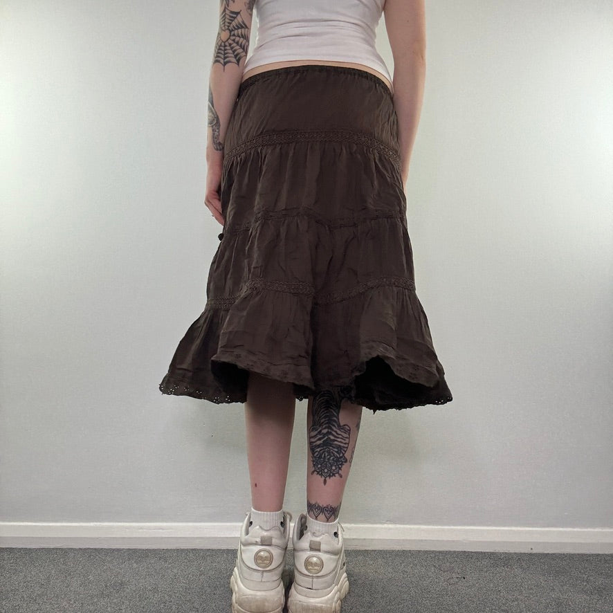 Y2K vintage tiered boho midi skirt