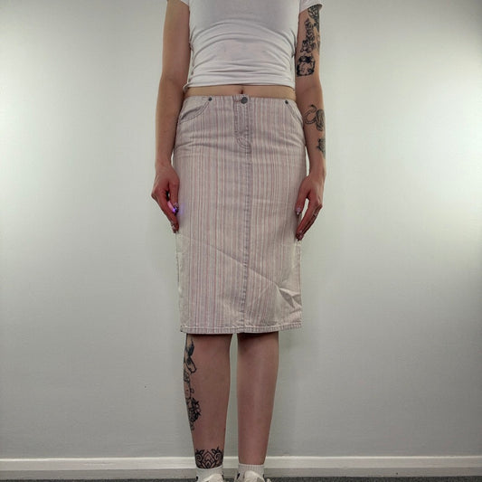 Y2K vintage pinstripe denim midi skirt