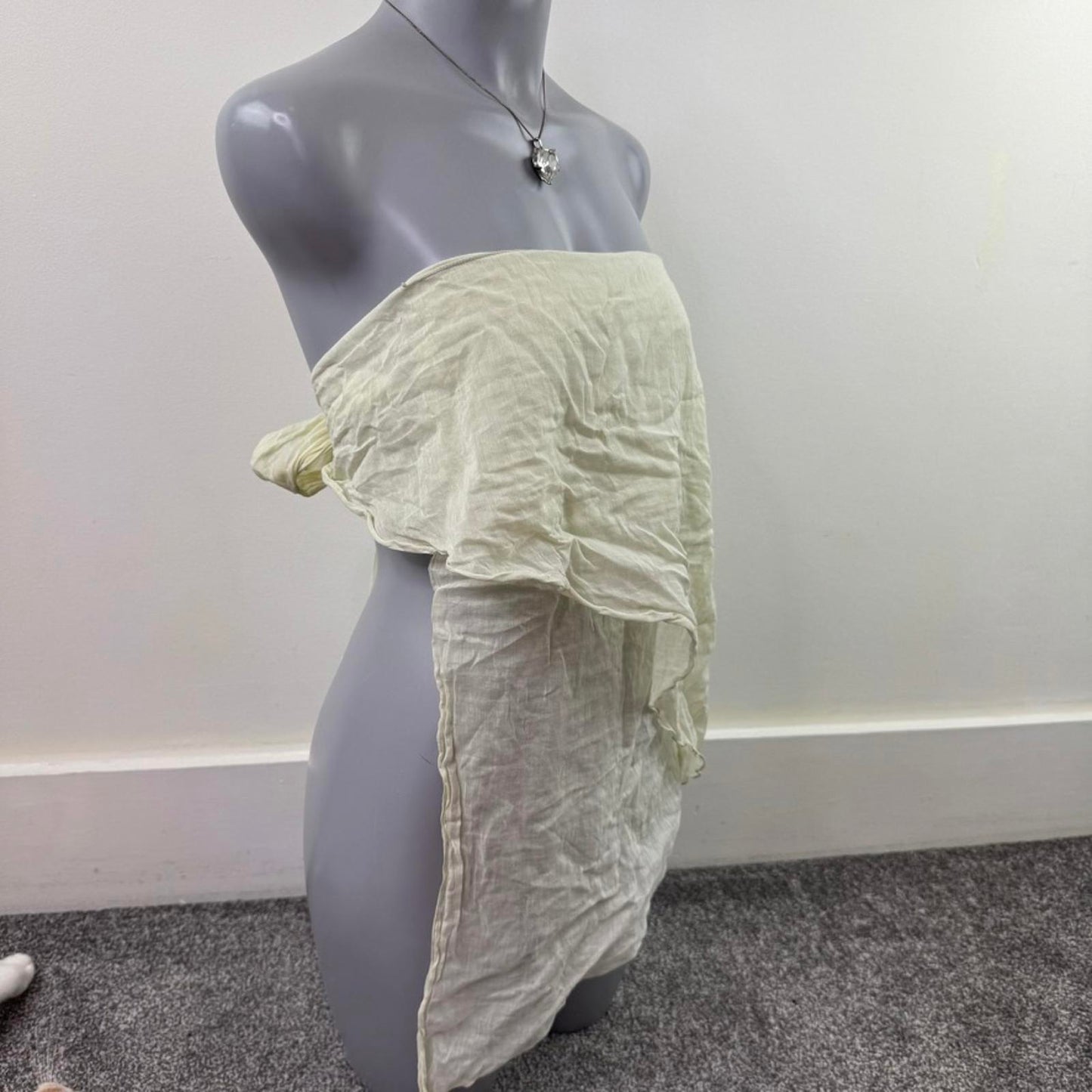 Y2K vintage layered strapless bandeau top bow cotton pale yellow asymmetrical