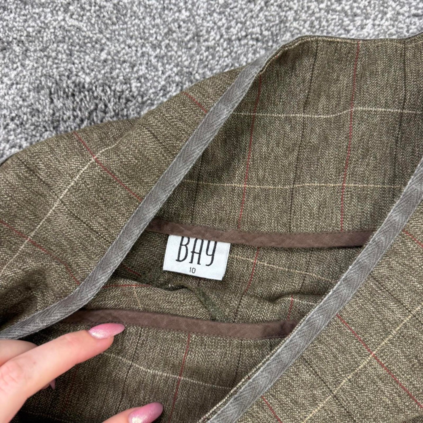 Y2K vintage Bay tweed check print midi skirt asymmetrical buckle a line