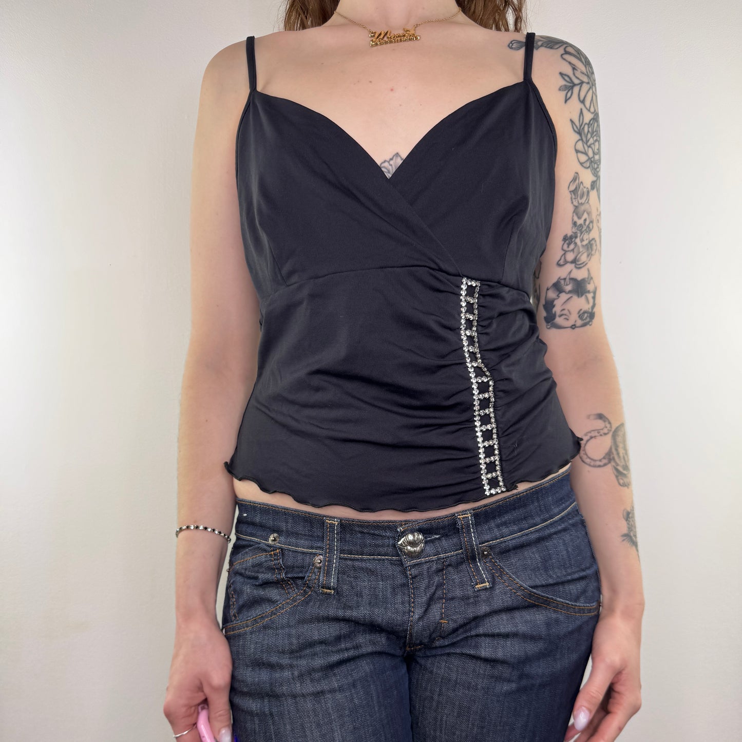Y2K vintage slinky rhinestone cami top