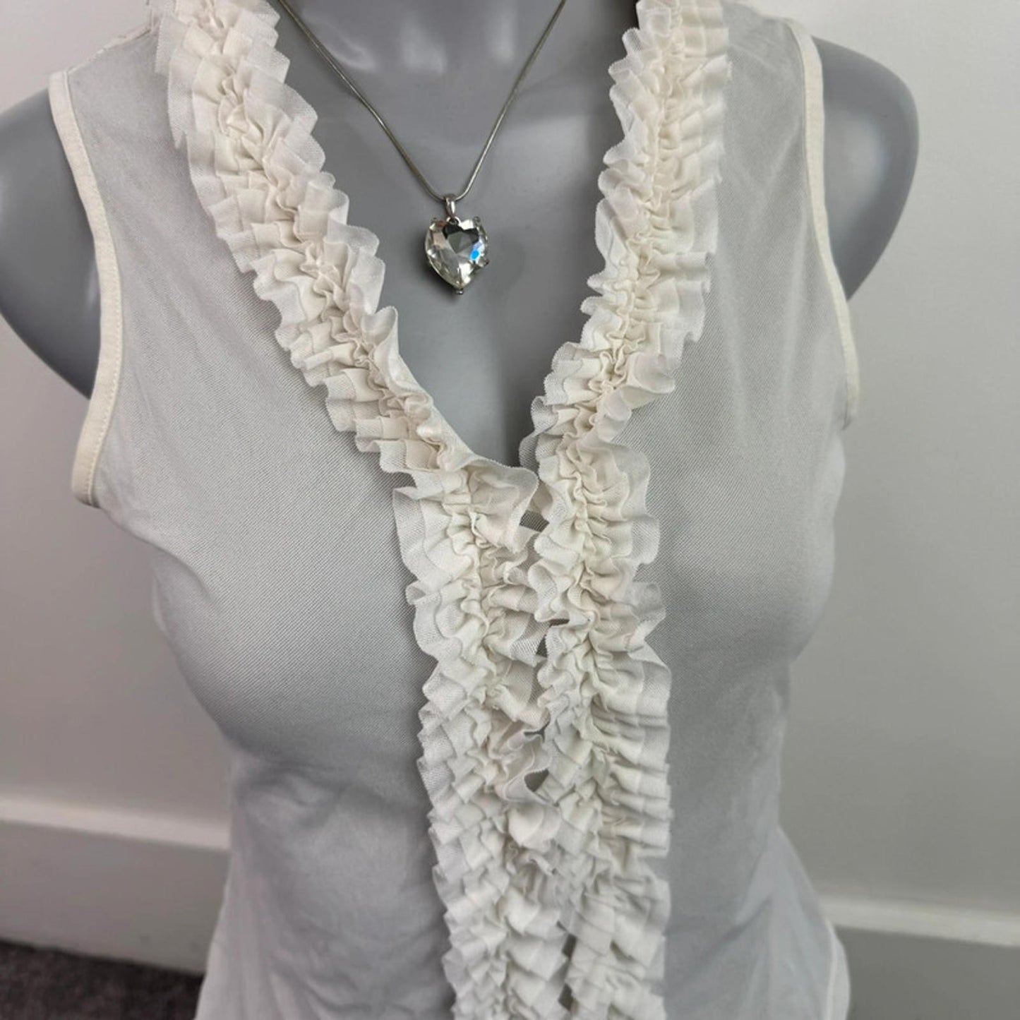 Y2K vintage lace sheer frilly tank top