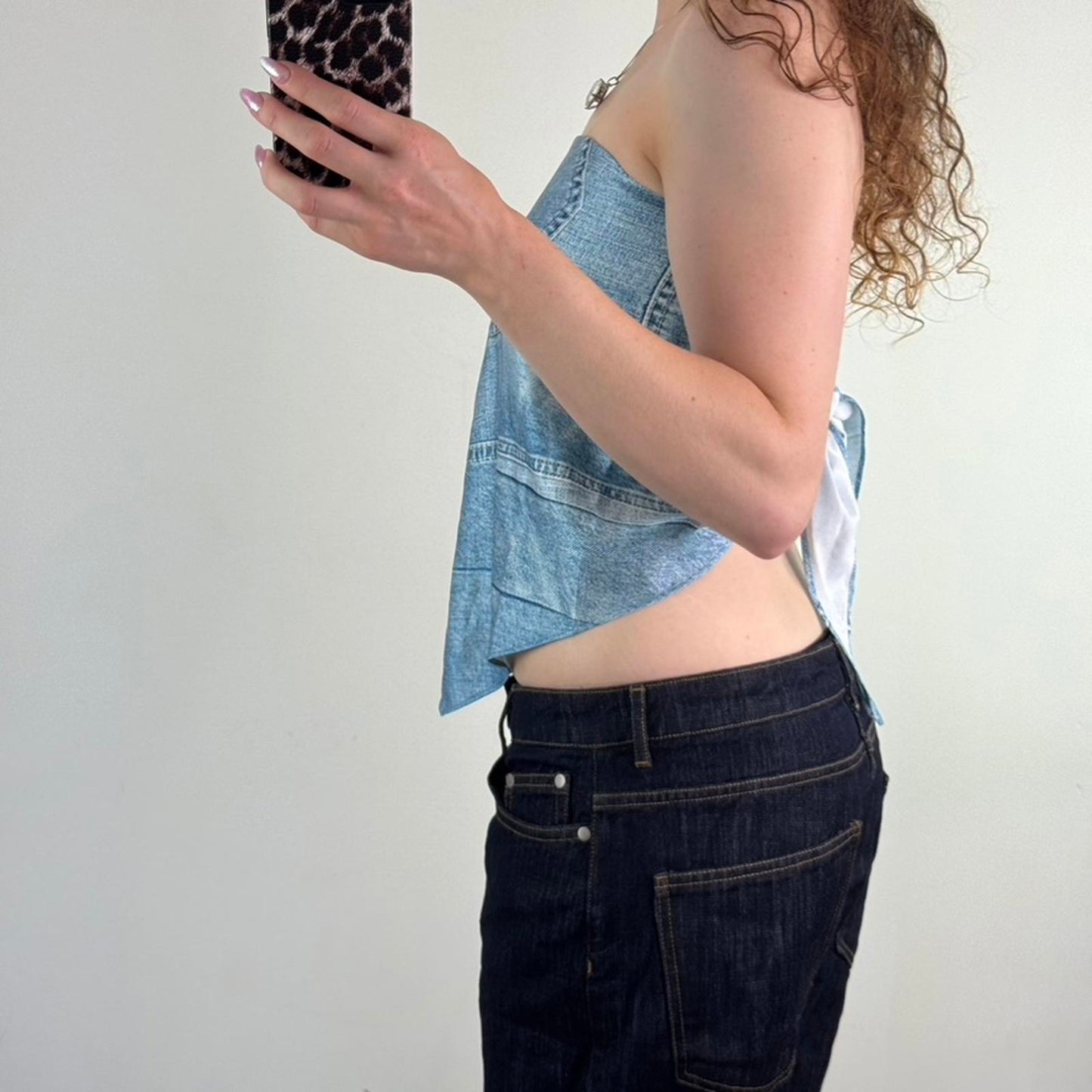 Hugo Boss silky bandana top in blue with denim print strapless hanky hem casalla