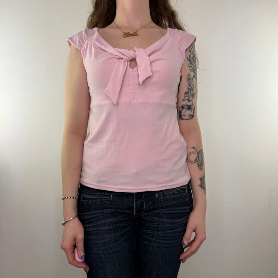 Y2K vintage slinky pink tie bow bust top