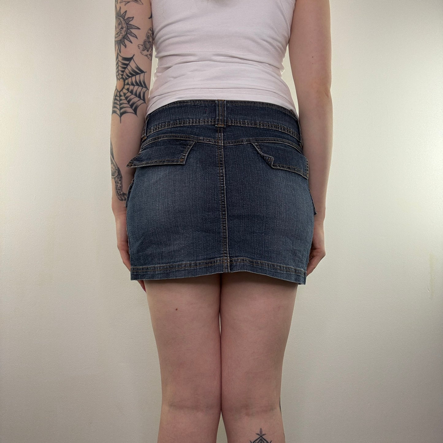 Y2K vintage cargo faded denim mini skirt