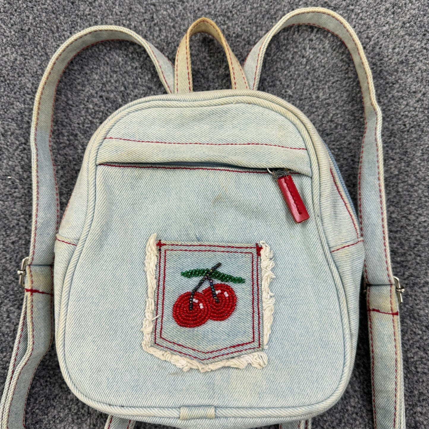 Y2K cherry denim mini backpack