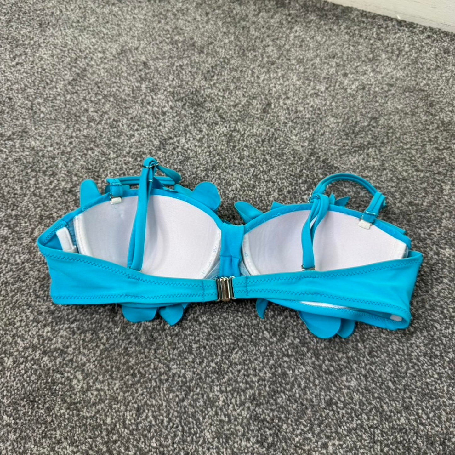 Y2K vintage bikini top 3D flowers underwire ruched strapless blue swimwear