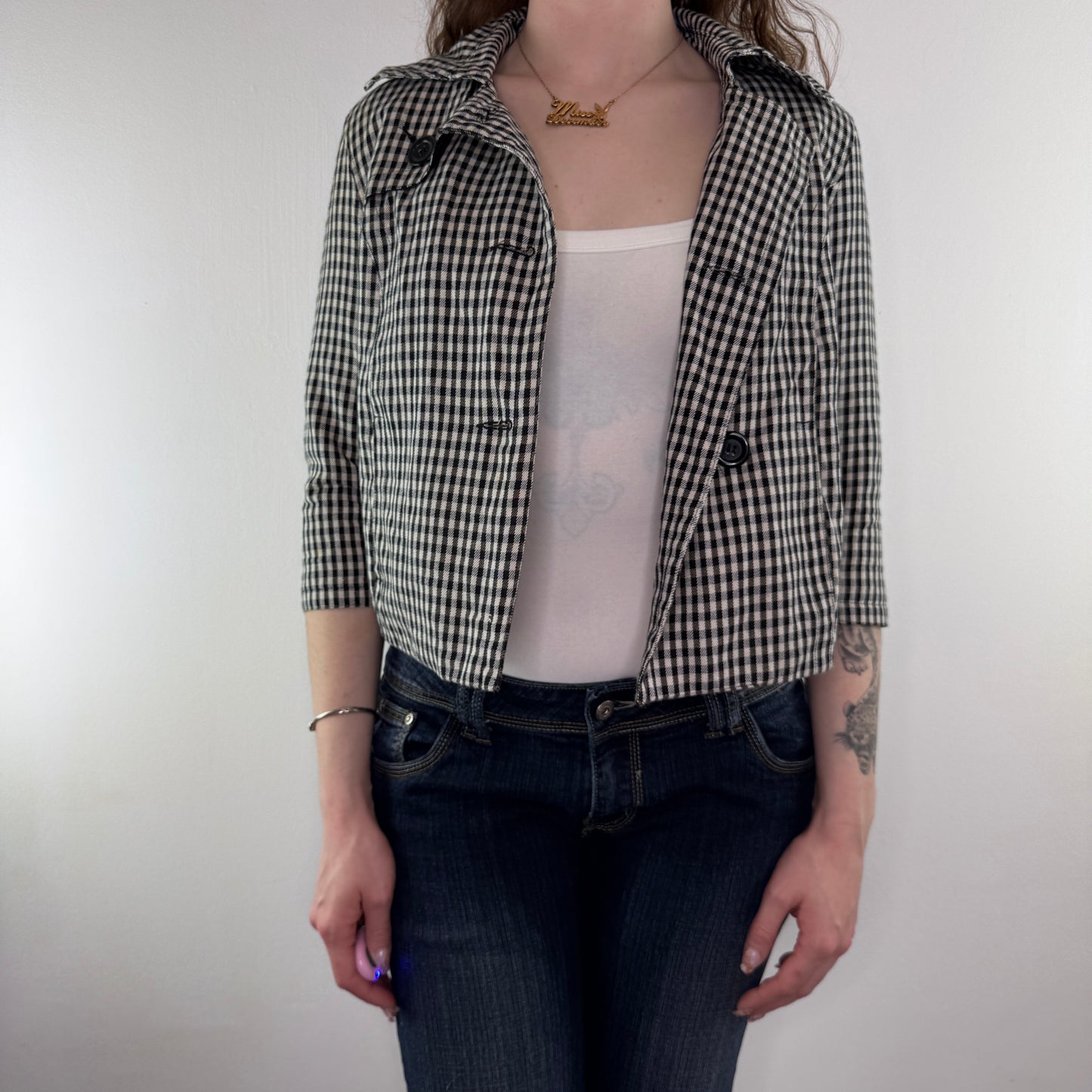 Y2K vintage gingham short peacoat jacket