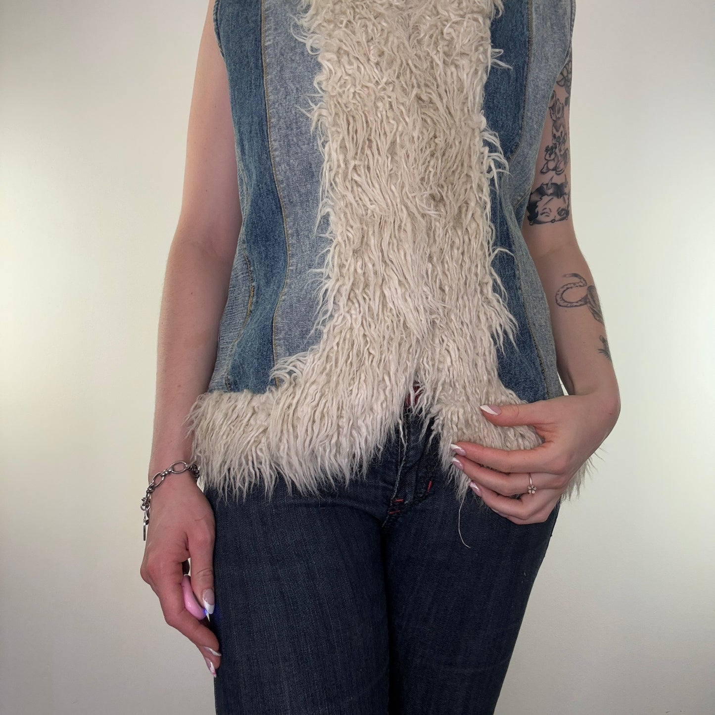 Y2K vintage denim patchwork gilet body warmer sleeveless jacket
