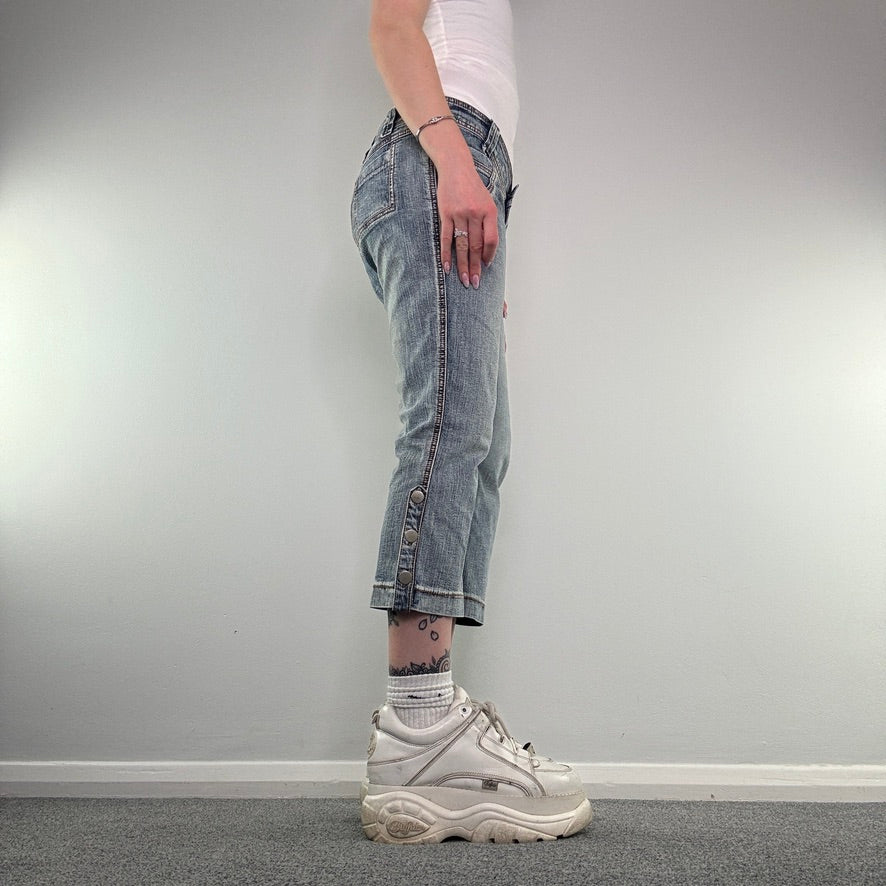 Y2K low rise faded denim capri jeans