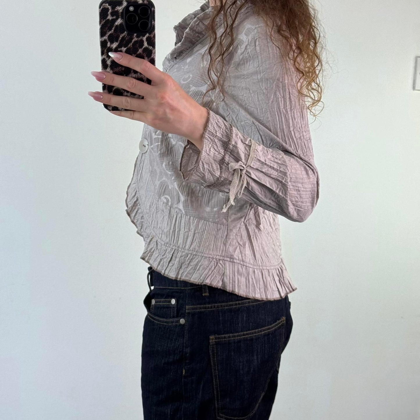 Y2K vintage archive lightweight button up jacket floral print ruffle bows